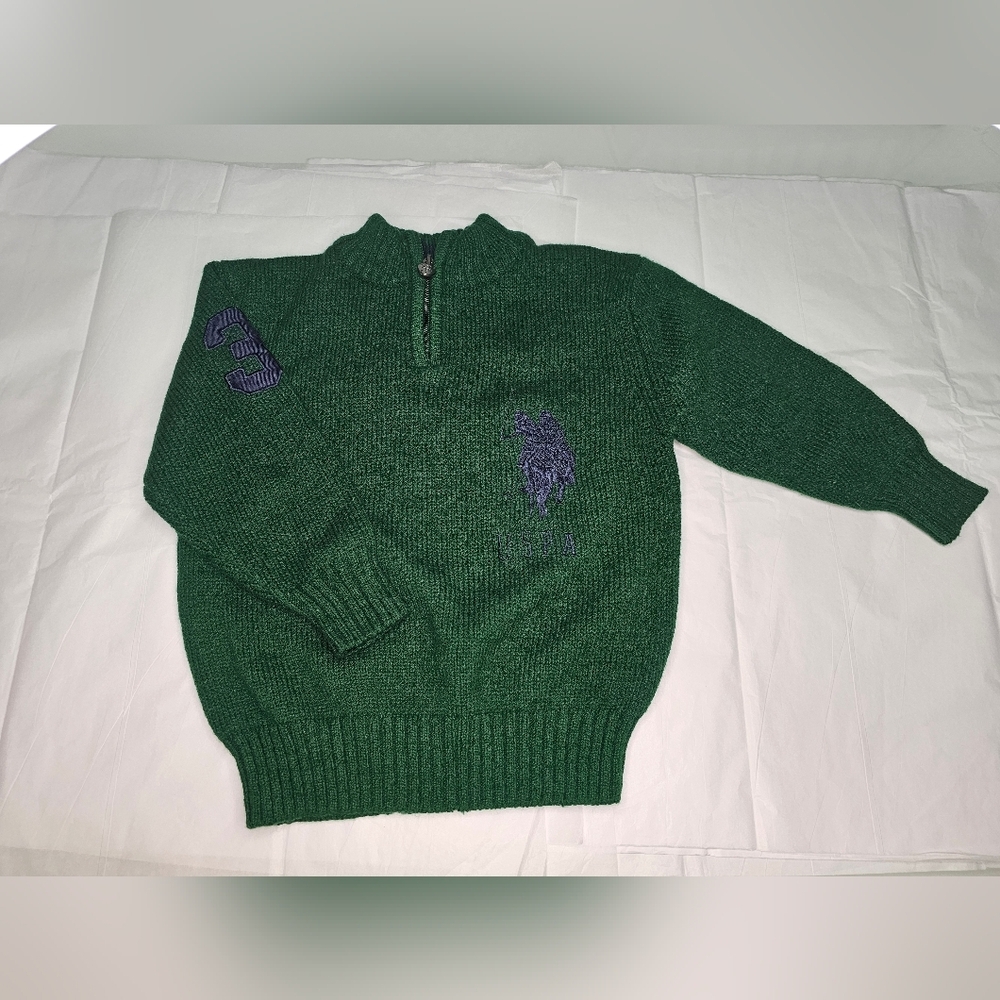U.S. Polo Assn. Green Knit Quarter Zip Sweater Kids Size 4 Preppy Vintage - Picture 2 of 8